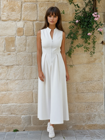 TRAF Zipper Long Dress Woman Pleated Sleeveless Bodycon Dress Summer Elegant Party Dresses For Women 2024 New Midi Dresses